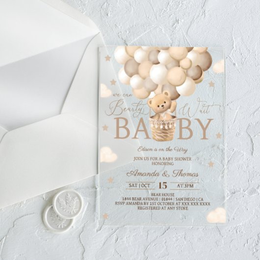 Invitations En Acrylique Baby shower d'attente de l'ours