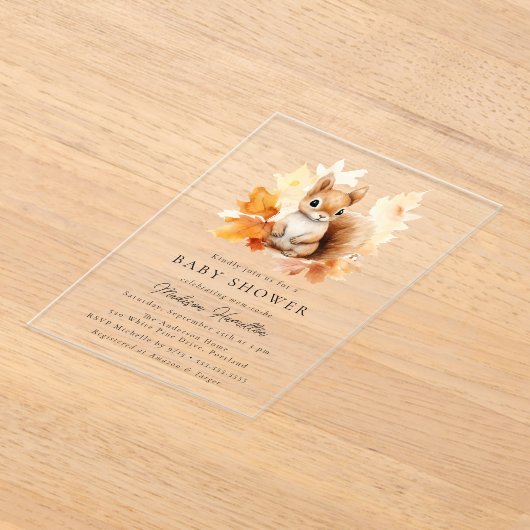 Invitations En Acrylique Baby shower d'automne d'écureuil en bois mignon (Poser)