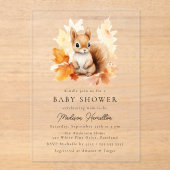Invitations En Acrylique Baby shower d'automne d'écureuil en bois mignon (Recto)