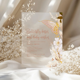 Invitations En Acrylique Baby shower de baisers Gold Boho Butterfly