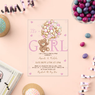 Invitations En Acrylique Baby shower de ballons d'or rose pour fille