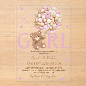 Invitations En Acrylique Baby shower de ballons d'or rose pour fille (Recto)