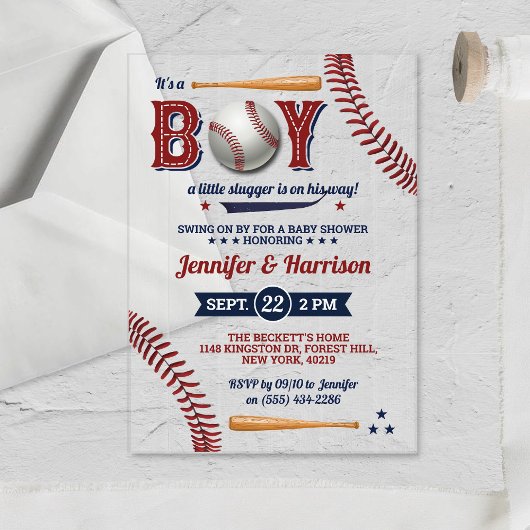 Invitations En Acrylique Baby shower de baseball garçons