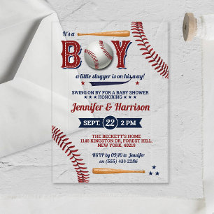 Invitations En Acrylique Baby Shower de Baseball pour Garçon