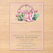 Invitations En Acrylique Baby shower de cactus occidental de cagoule rose (Recto)