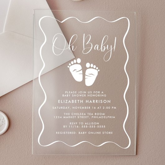 Invitations En Acrylique Baby shower de cadre ondulé mignon Oh Baby