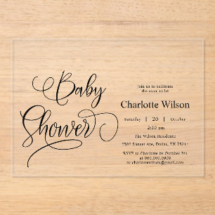 Invitations En Acrylique Baby shower de calligraphie minimaliste moderne