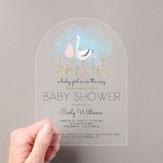 Invitations En Acrylique Baby shower de cigogne mignonne (In situ (ordinateur de poche))