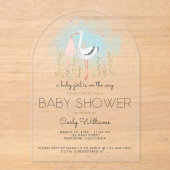 Invitations En Acrylique Baby shower de cigogne mignonne (Recto)
