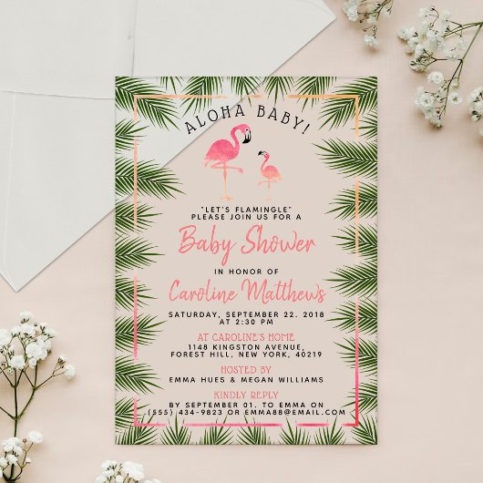 Invitations En Acrylique Baby shower de Flamant rose d'aquarelle Tropical P