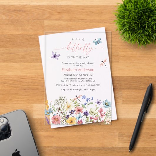 Invitations En Acrylique Baby shower de jardin papillon fleur sauvage (Insitu (Carte d'invitation))