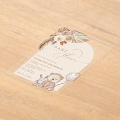 Invitations En Acrylique Baby shower de la Pampa de Bohême à script Whimsic (Poser)