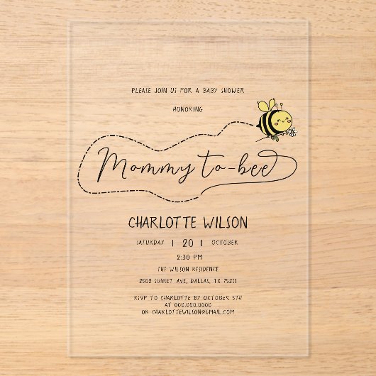 Invitations En Acrylique Baby shower de la petite abeille (Recto)