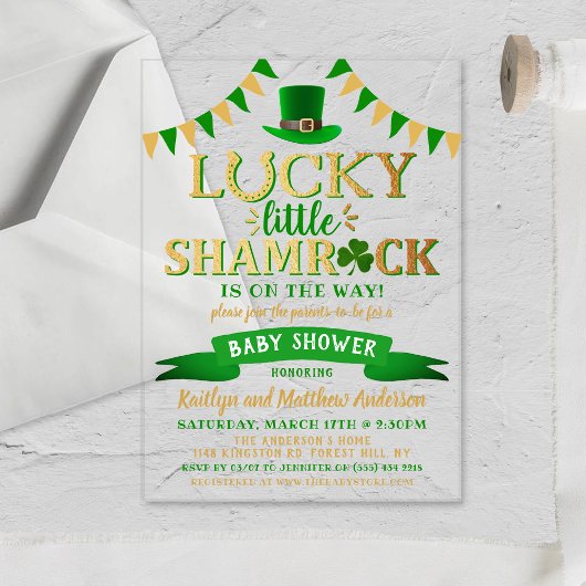 Invitations En Acrylique Baby shower de la Saint-Patrick du Petit Shamrock