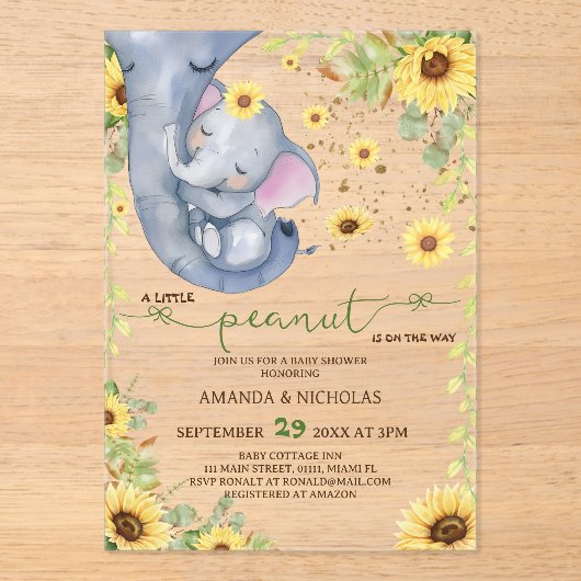 Invitations En Acrylique Baby shower de tournesol de cacahuètes (Recto)