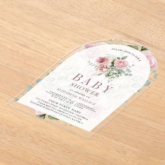 Invitations En Acrylique Baby shower d'Eucalyptus rose pâle (Poser)