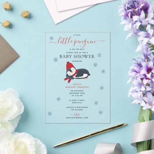 Invitations En Acrylique Baby shower d'hiver de Pingouins mignons (Insitu (Mariage))