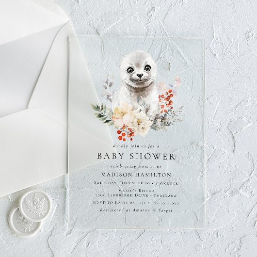 Invitations En Acrylique Baby shower d'hiver du phoque arctique