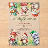 Invitations En Acrylique Baby shower d'hiver sur les animaux des bois (Recto)