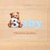 Invitations En Acrylique Baby shower d'ours bleu Teddy (Recto)