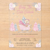 Invitations En Acrylique Baby shower d'ours en peluche rose (Recto)