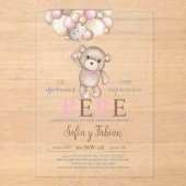 Invitations En Acrylique Baby shower d'ours rose acrylique fille espagnole (Recto)