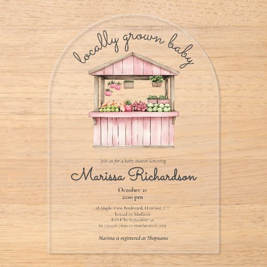 Invitations En Acrylique Baby shower du marché agricole (Recto)