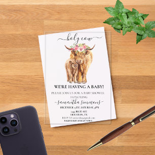 Invitations En Acrylique Baby shower du veau de Holy Cow Highland