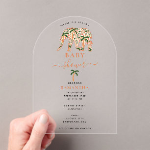 Invitations En Acrylique Baby Shower Eléphants Ornés Paisley Indiens