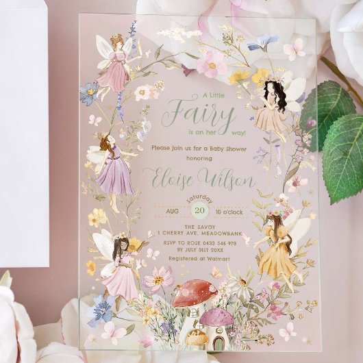 Invitations En Acrylique Baby shower Fairies Fleur sauvage Flower Meadow