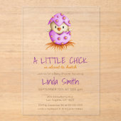 Invitations En Acrylique Baby shower fille aux oiseaux roses mignon (Recto)