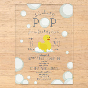 Invitations En Acrylique Baby Shower Fille Bientôt Maman Canard En Caoutcho
