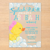 Invitations En Acrylique Baby shower Fille Canard Frosted Acrylique Invitat (Recto)