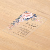 Invitations En Acrylique Baby Shower Fille Élégante Fleur Rose (Poser)