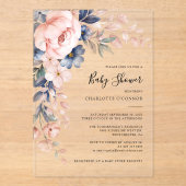 Invitations En Acrylique Baby Shower Fille Élégante Fleur Rose (Recto)