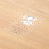 Invitations En Acrylique Baby shower fille Eléphant à l'aquarelle mignonne (Poser)