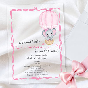 Invitations En Acrylique Baby Shower Fille Eléphant Rose