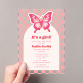 Invitations En Acrylique Baby shower fille en carton rose papillon (In situ (ordinateur de poche))