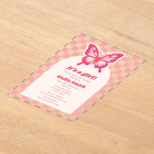 Invitations En Acrylique Baby shower fille en carton rose papillon (Poser)