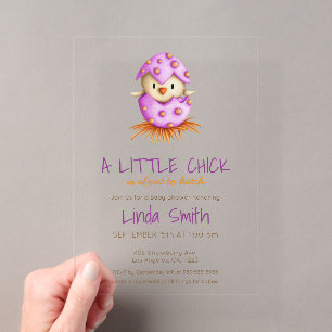 Invitations En Acrylique Baby Shower Fille Oiseau Rose Mignon