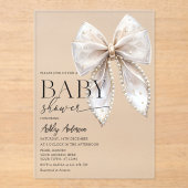 Invitations En Acrylique Baby shower fille Pearl Bow (Recto)