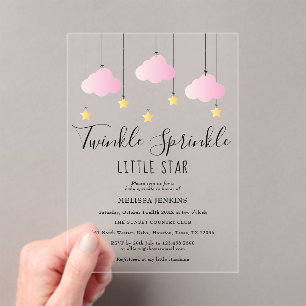 Invitations En Acrylique Baby shower fille rose étoile Twinkle Sprinkle