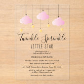 Invitations En Acrylique Baby shower fille rose étoile Twinkle Sprinkle (Recto)