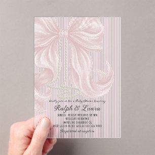 Invitations En Acrylique Baby shower fille ruban rayé grandmillennial