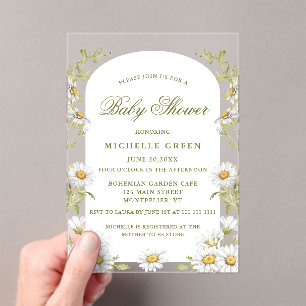Invitations En Acrylique Baby Shower Fleur de Marguerites Aquarelle