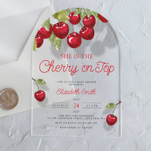 Invitations En Acrylique Baby Shower Fleur d'Eau Cerise sur le Dessus