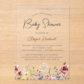 Invitations En Acrylique Baby shower Fleur sauvage aquarelle (Recto)