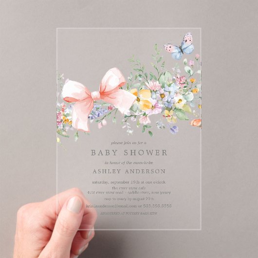 Invitations En Acrylique Baby shower Fleur sauvage délicat (In situ (ordinateur de poche))