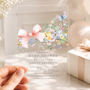 Invitations En Acrylique Baby shower Fleur sauvage délicat