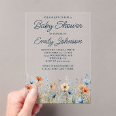 Invitations En Acrylique Baby shower Fleur sauvage Dusty Blue Peach (In situ (ordinateur de poche))